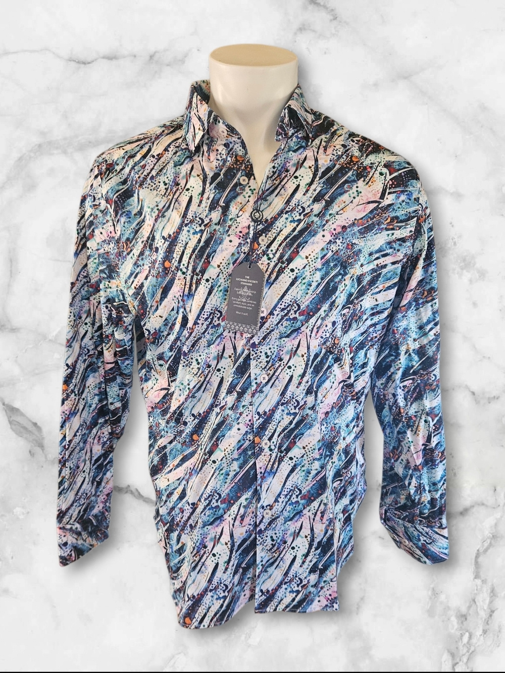 Luciano Visconti NWT Abstract Print Shirt Large Fabric Made Italy